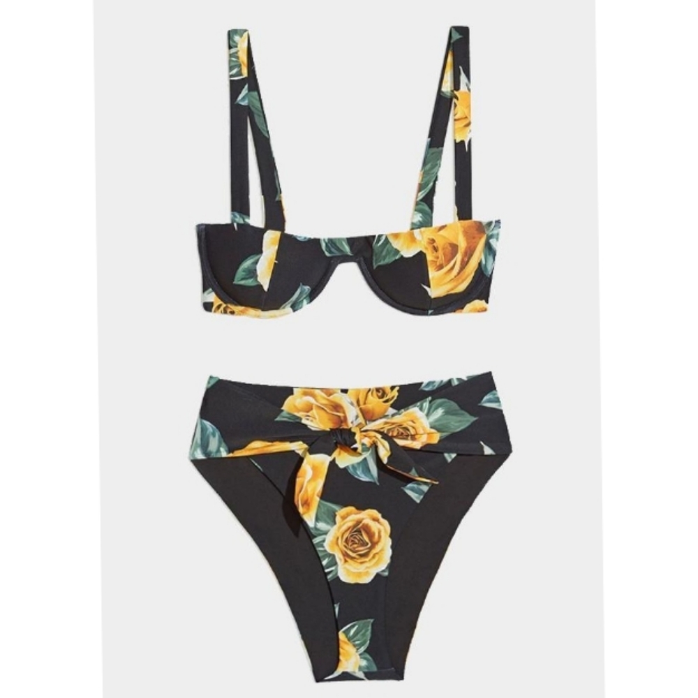WeWoreWhat Sorrento Top Riviera Bottom Bikini Set Black Rose - Picture 9 of 14